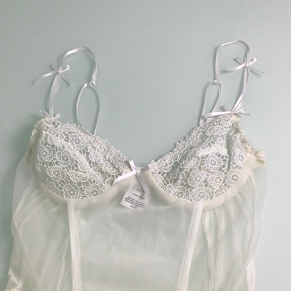 VGT Escante Sheer Nylon babydoll shapewear White bodysuit with gathers SZ S EUC - Picture 9 of 16